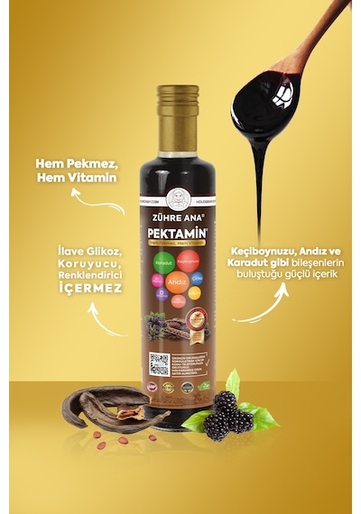 Zühre Ana Pektamin Karadut Keçiboynuzu ve Andız Pekmezi Karışımı Vitamin Takviyeli 250 ML