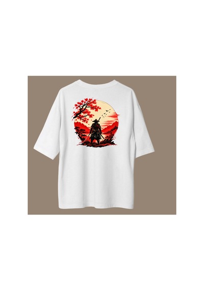 Qmen Style Unisex Beyaz Oversize Baskılı T-shirt Japon %100 Pamuk