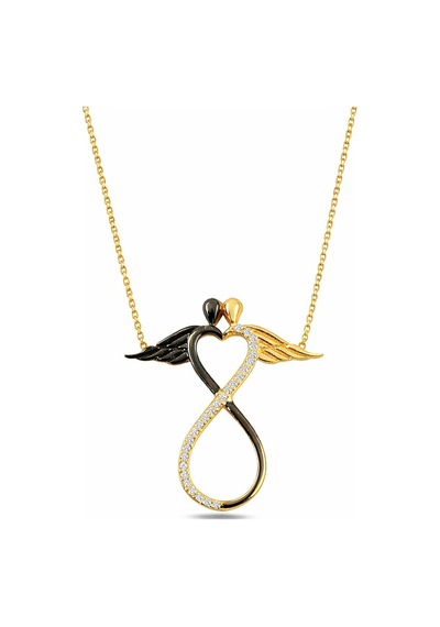 Çekirdekjewelry Kalp Detaylı Sonsuzluk Kolye Siyah Gold & Tasarım 925 Ayar Gümüş Sarı