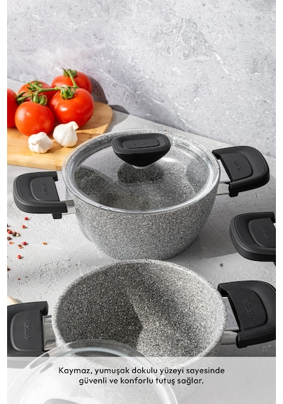 Emsan Fortis Granit 6 Parça Midi Tencere Seti Gri Gri
