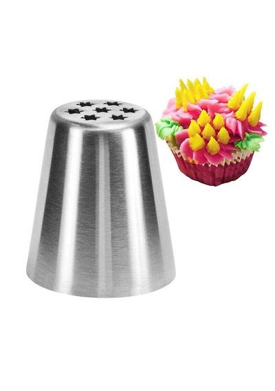 Paslanmaz Çelik Krema Sıkma Torbası Ucu , Rus Duyu, 1 Adet+4 Adet Sıkma Torbası 7 Yıldız Metal