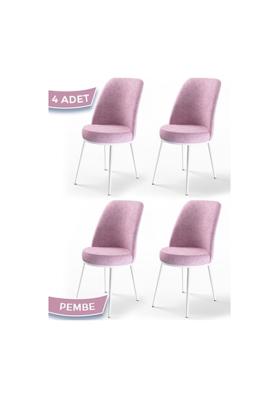 Canisa Concept Dexa Serisi, Üst Kalite Yemek Odası Sandalyesi, Metal Beyaz Iskeletli, 4 Adet Pembe Metal, Pembe