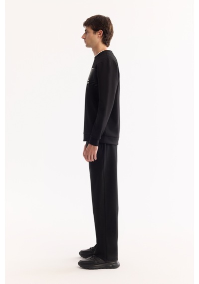 Avva Erkek Siyah Bisiklet Yaka Pamuklu Bi-stretch Baskılı Regular Fit Sweatshirt A52y1215