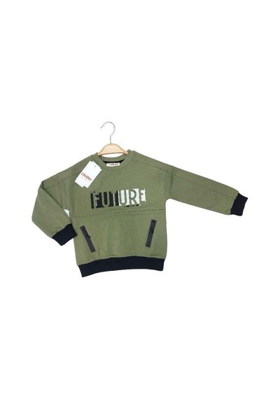 Çikoby Erkek Çocuk Future Baskılı Pamuklu Uzun Kollu Tshirt-13799-haki Haki