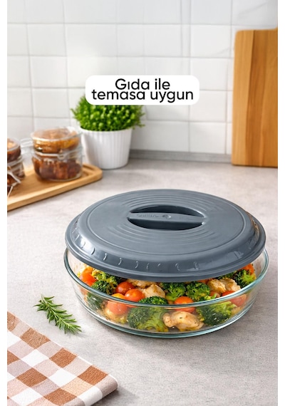 Gri Renk Yuvarlak Borcam Kapağı Sızdırmaz Ve Dayanıklı Plastik Malzemeli Gıda Saklama Kapağı 29 Cm Diğer