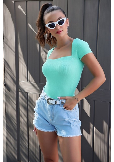 Aqe Fashion U Yaka Kısa Kol Mint Mint