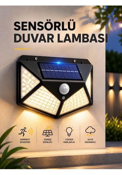 Sensörlü Güneş Enerjili Duvar Lambası Sarı