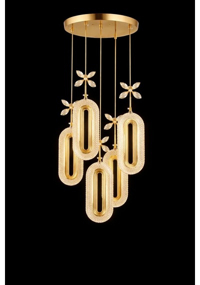 Bohem Aydınlatma 5'li Gold Sarkıt Elips 3 Renk Led Modern Avize Gold