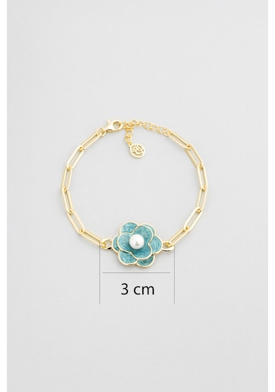Kamelya Çiçeği 18 Ayar Sarı Altın Kaplama 19 Cm Gümüş Zincir Bileklik 09236048