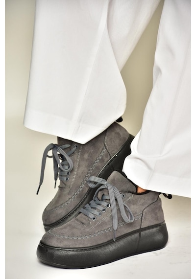 Fox Shoes T811845302 Gri Süet Kalın Tabanlı Kadın Ayakkabı Gri-süet Gri