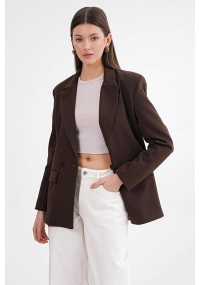 Mixray 4516 Kadın Bezayağı Blazer Ceket Kahve