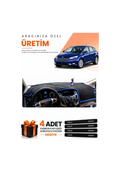 Ford Focus 3.5 Hatchback 2014-2018 Uyumlu Torpido Koruma Örtüsü Oto Kılıfı - Siyah Mavi