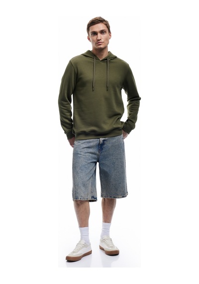 Koton Şardonlu Uzun Kollu Basic Kapşonlu Sweatshirt Haki 6wam70015mk Haki