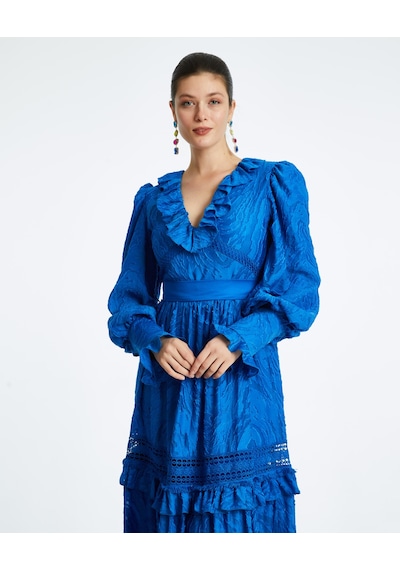 Serpil Exclusive Kadın Uzun Elbise Fırfırlı Yaka Detaylı Ve Kuşaklı, Zarif Ve Romantik Tasarım Günlük Ve Özel Kullanım İçin Elbise Saks Serpil Exclusive Kadın Uzun Elbise Fırfırlı Yaka Detaylı Ve Kuşaklı, Zarif Ve Romantik Tasarım Günlük Ve Özel Kullanım İçin Elbise Saks