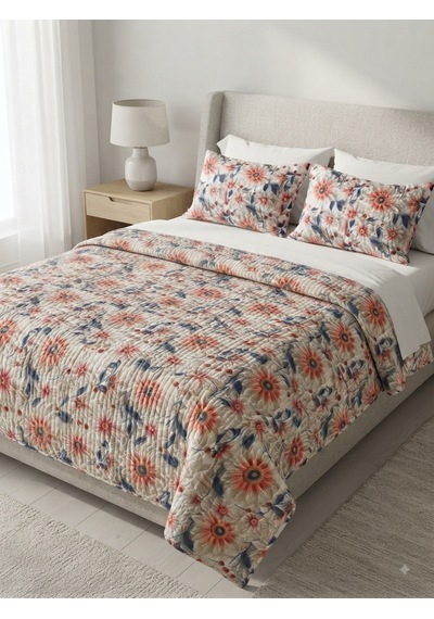 Fugo 5d Baskılı Çift Kişilik Yatak Örtüsü Seti Çiçekli Desen 185x205 Cm + 2 Adet 55x75 Cm Yastık Kılıfı Çok Renkli
