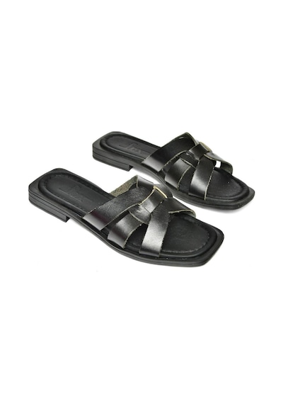 Fox Shoes S291045603 Siyah Hakiki Deri Kadın Terlik Siyah