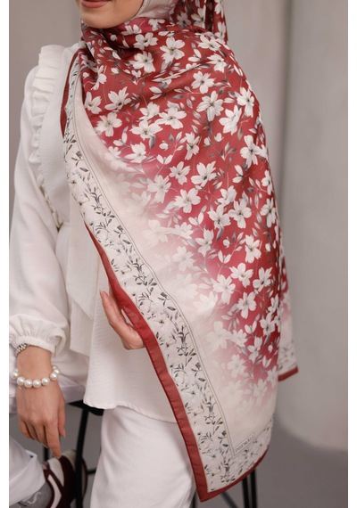 Mimiyum Flora Desen Soft Şal Bordo Ekru Çok Renkli