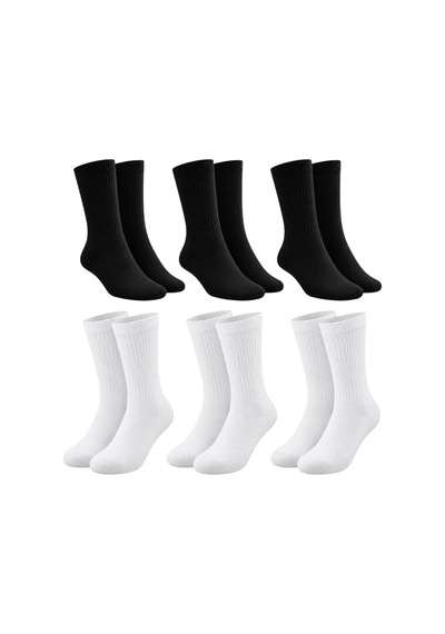 COJans Unisex Basic Siyah Beyaz Soket Çorap 6'lı Set Kadın Erkek Spor Günlük Uzun Ribanalı Rahat Çorap Set Çok Renkli