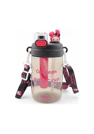 Kuromi Hello Kitty Çizgifilm Karakterli Çocuk Suluğu - Askılı Çift Kapaklı Pipetli Matara 750ml Pembe