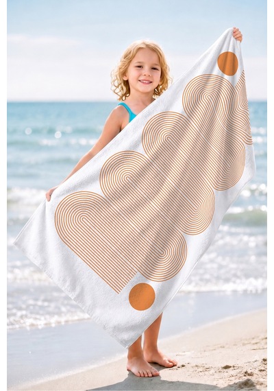 Soyut Geometrik Çizgili Modern Plaj Havlusu - Bohem Turuncu Beyaz Hızlı Kuruyan Mikrofiber Havlu Çok Renkli