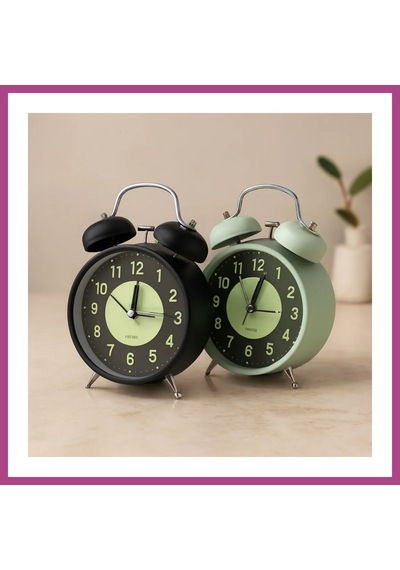 Gees Global Twin Bell Metal Masa Çalar Saat 11 Cm Pilli, Işıklı, Fosforlu Gbzs