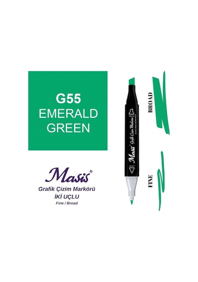 Çift Uçlu Marker Grafik Çizim Kalemi 55 Zümrüt Yeşil