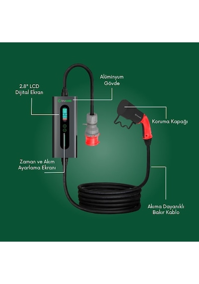 Truwatt Zta507 22kw Taşınabilir Elektrikli Araç Şarj Cihazı 32a/380v 7 Metre