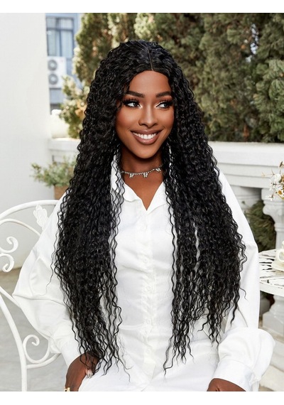 Afro Dalga Fiber Sentetik Tül Peruk - Siyah Çok Renkli