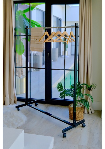Tekerli Portatif Elbise Askısı 150x50x158 Siyah