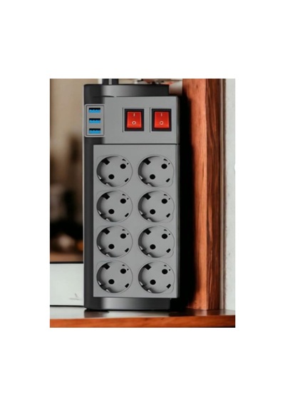 4000w 16a Çoklu Priz 8 Ac Soket + 3 Usb Şarj Portu 2m Uzatma Kablolu Termal Korumalı Güç Dağıtıcı Yüksek Sıcaklık Dayanımlı Ofis Ev Tv Pc Router İçin