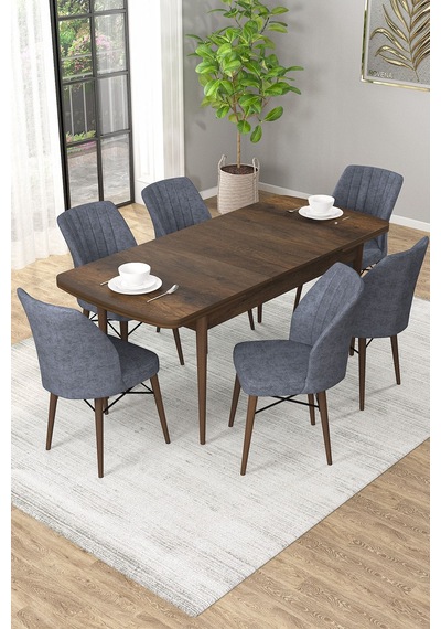 Arel Barok Desen 80x132 Açılabilir Mdf Masa Yemek Odası Takımı, Mutfak Takımı 6 Adet Sandalye Barok Masa - 6 Füme - Ceviz Ayak Arel Barok Desen 80x132 Açılabilir Mdf Masa Yemek Odası Takımı, Mutfak Takımı 6 Adet Sandalye Barok Masa - 6 Füme - Ceviz Ayak