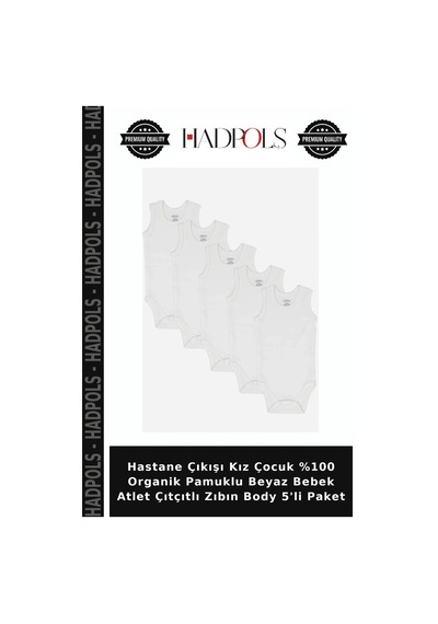 Hadpols Hastane Çıkışı Kız Çocuk %100 Organik Pamuklu Beyaz Bebek Atlet Çıtçıtlı Zıbın Body 5'li Paket
