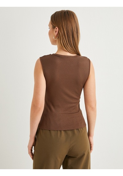 Koton Crop Fitilli Atlet Halter Yaka Kahverengi 4sak10493ek Kahve