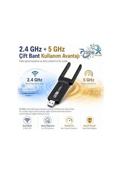 Primex Px-ac1200 Usb 3.0 Wifi Adaptör, Realtek Rtl8812bu, Ac1200/ac1300 Dual Band 2.4g-5g, 802.11ac Kablosuz Ağ Alıcı, Pc Laptop Masaüstü İçin Wireless Usb Dongle