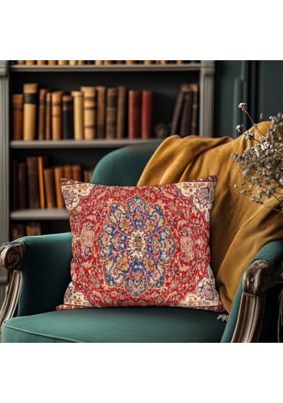 Turkıshrug Kıngdom Kırmızı Mavi Vintage Halı Desenli, Çift Yüzlü Kırlent Kılıfı 43 X 43 Çok Renkli