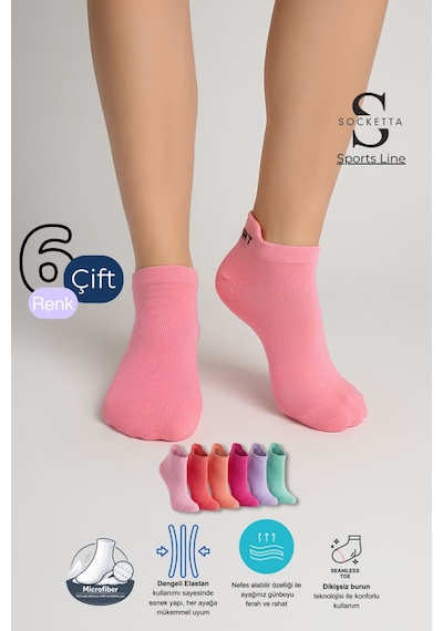 Socketta Kadın Mikrofiber Dikişsiz 6'lı Karışık Renk Patik Çorap Premium Pembe-pudra-çilek-violet-k.pudra-yeşil Socketta Kadın Mikrofiber Dikişsiz 6'lı Karışık Renk Patik Çorap Premium Pembe-pudra-çilek-violet-k.pudra-yeşil