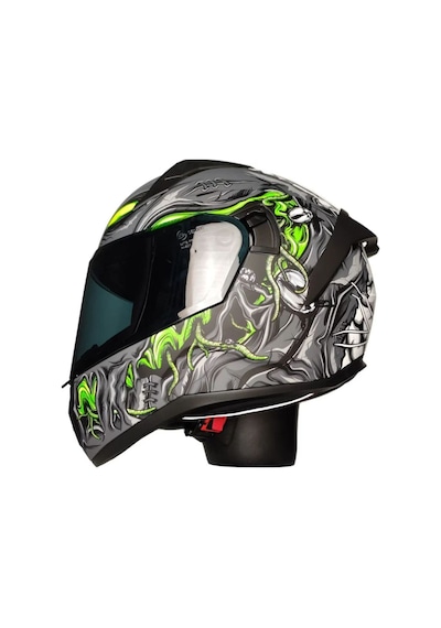 Motosiklet Sertfikalı Güneş Vizörlü Kask Full Face Motor Kaskı Zombıes Whıte Gri -