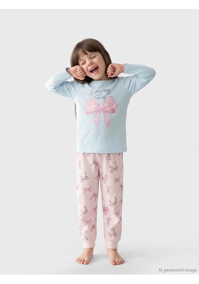 LC Waikiki Lcw Kids Mavi Kurdele Baskılı Kız Çocuk Pijama Takım Aktarımda Oluştu