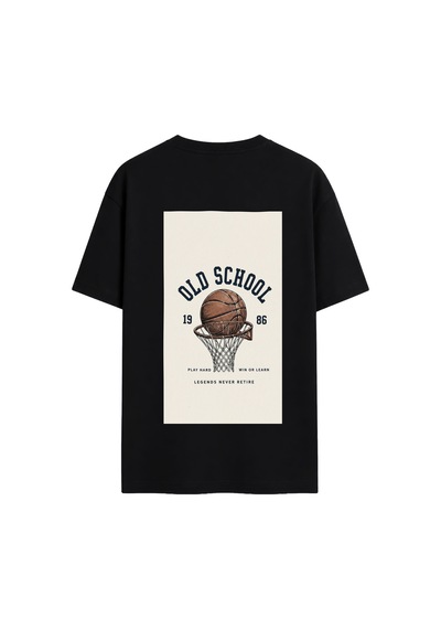Black Nova Oversize Baskılı Unisex Tişört Basketball 86 Black Siyah