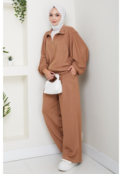 Bestenur Fermuarlı Oversize Takım 1595 - Vizon Vizon