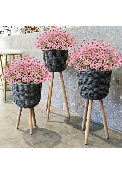 12li Set Yapay Çiçek Sazlı Mine Pembe Renk 5 Dallı 33cm