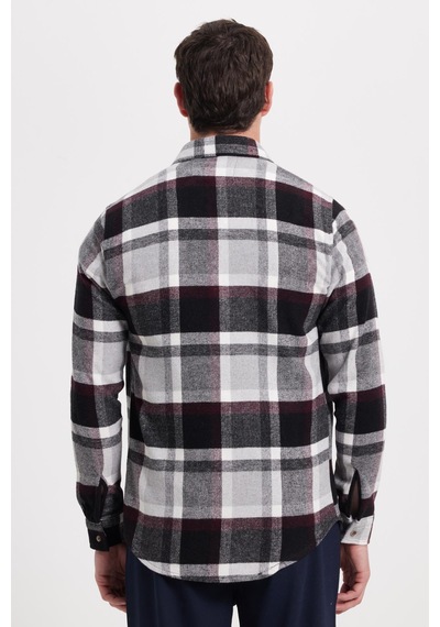 Tudors Erkek Slim Fit Dar Kesim Kareli Kışlık Oduncu Gömlek-42351 Gri