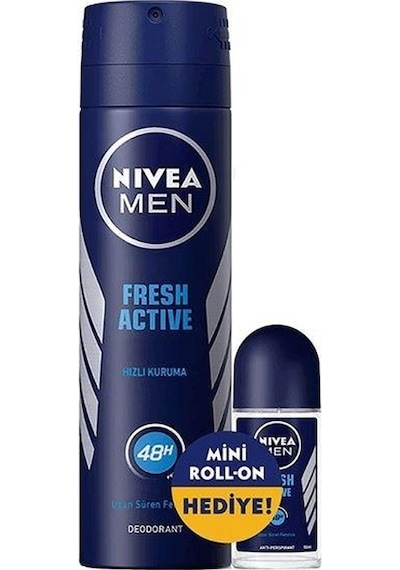 Nivea Men Fresh Active Hızlı Kuruma Erkek Sprey Deodorant 150 ML + Fresh Active Roll-On 25 ML