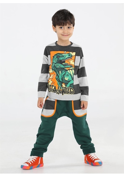 Casabony Yeşil T-rex Cepli Baggy Pantolon + T-shirt-yeşil - Gri Gri - Yeşil