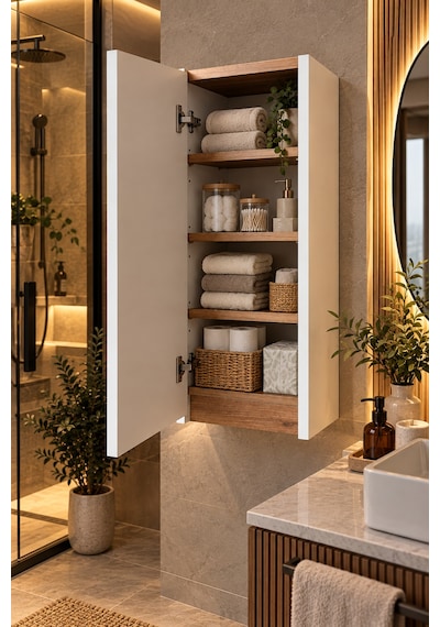 Sare Kapaklı Ayarlanabilir Raflı Banyo Dolabı Havlu Dolabı Atlantik Çam - Beyaz Sare Kapaklı Ayarlanabilir Raflı Banyo Dolabı Havlu Dolabı Atlantik Çam - Beyaz