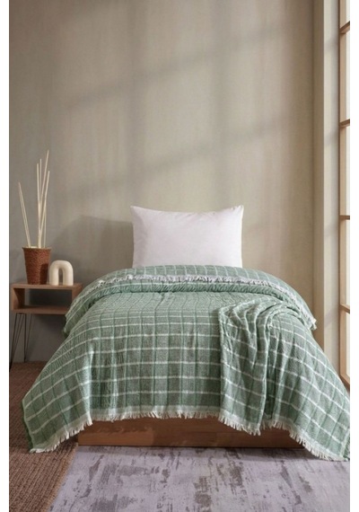 Miracolo Home Yeşil Müslin 4 Katlı Yatak Örtüsü Pike Tek Kişilik Pamuklu Pike 170x200