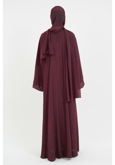 Şakika Kadın Shine Abaya Ferace & Şal - Standart Beden & Farklı Boy Vişne Çürüğü