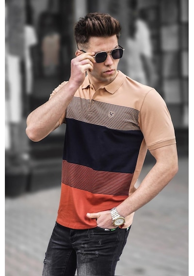Madmext Madmext Renk Bloklu Camel Polo Yaka Erkek Tişört 9280-Camel