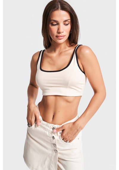 Kadın Bej Renk S5-105 Süper Esnek Kumaş Crop Fit Askılı Sporcu Büstiyer