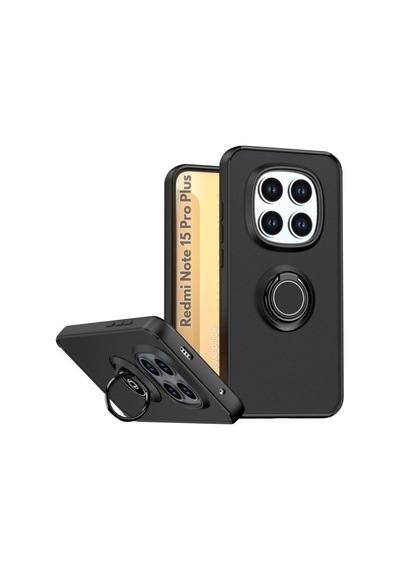 Redmi Note 15 Pro Plus 5g Uyumlu Kılıf Yüzüklü Standlı Extra Koruma Sert Silikon Kapak - Siyah Siyah